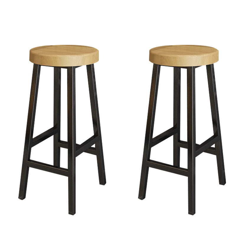 Backless Solid Wood Bar Stool Contemporary Natural Stool with Metal Legs 2 Piece Set Round Counter Stool(26"H) Clearhalo 'Bar Furniture' 'Bar Stools' 'bar_stools' 'furn' 'furn_bar_stools' 'Furniture' 'Kitchen & Dining Furniture' 6263587