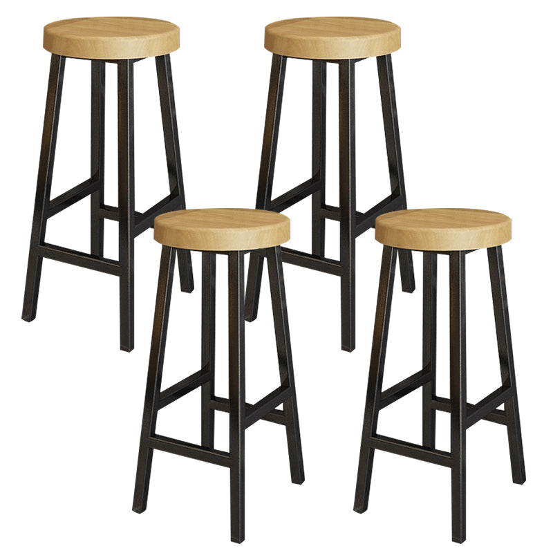 Backless Solid Wood Bar Stool Contemporary Natural Stool with Metal Legs 4 Piece Set Round Counter Stool(26"H) Clearhalo 'Bar Furniture' 'Bar Stools' 'bar_stools' 'furn' 'furn_bar_stools' 'Furniture' 'Kitchen & Dining Furniture' 6263588
