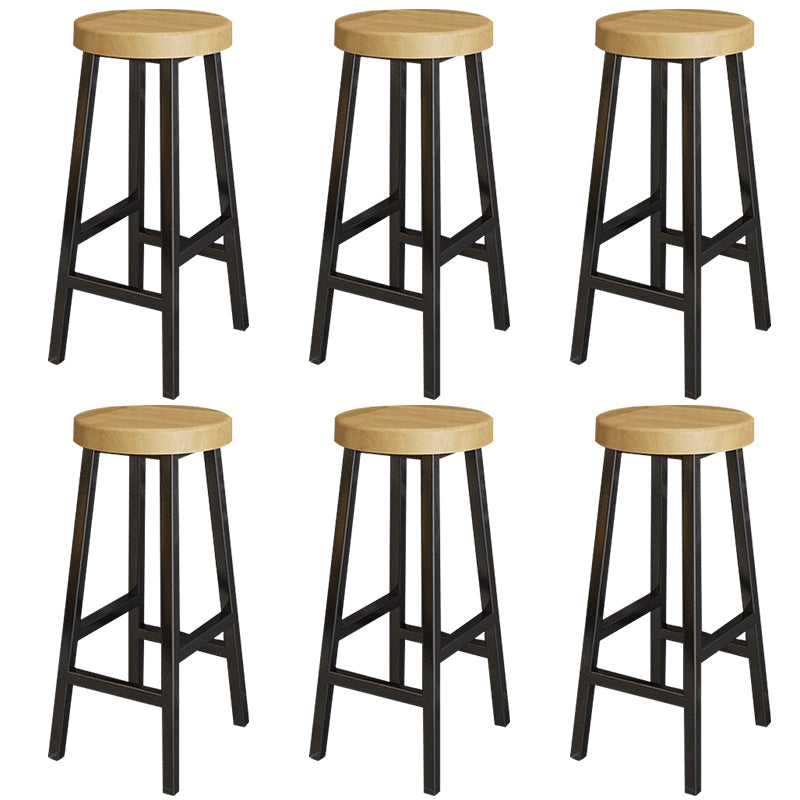 Backless Solid Wood Bar Stool Contemporary Natural Stool with Metal Legs 6 Piece Set Round Counter Stool(26"H) Clearhalo 'Bar Furniture' 'Bar Stools' 'bar_stools' 'furn' 'furn_bar_stools' 'Furniture' 'Kitchen & Dining Furniture' 6263589
