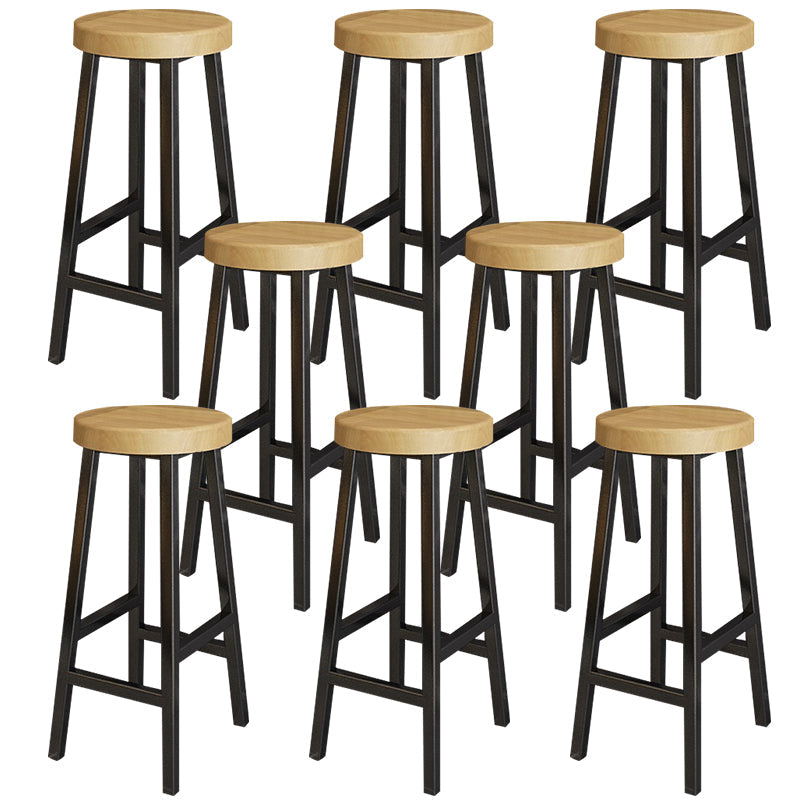 Backless Solid Wood Bar Stool Contemporary Natural Stool with Metal Legs 8 Piece Set Round Counter Stool(26"H) Clearhalo 'Bar Furniture' 'Bar Stools' 'bar_stools' 'furn' 'furn_bar_stools' 'Furniture' 'Kitchen & Dining Furniture' 6263590