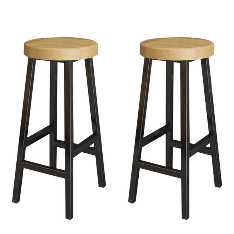 Backless Solid Wood Bar Stool Contemporary Natural Stool with Metal Legs 2 Piece Set Round Bar Stool(30"H) Clearhalo 'Bar Furniture' 'Bar Stools' 'bar_stools' 'furn' 'furn_bar_stools' 'Furniture' 'Kitchen & Dining Furniture' 6263591