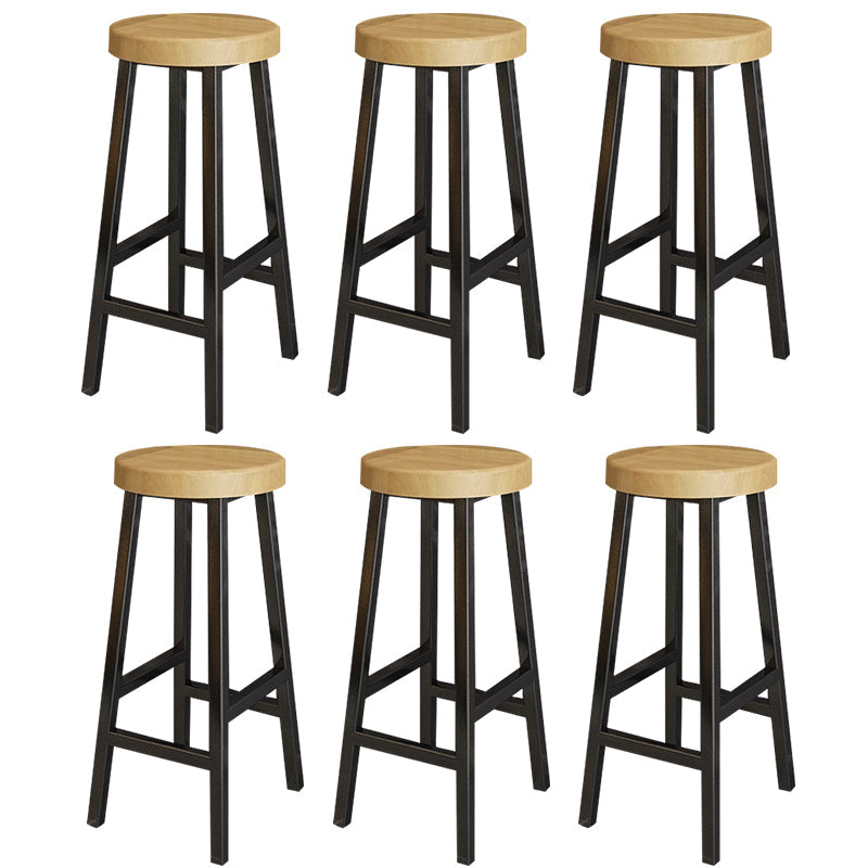 Backless Solid Wood Bar Stool Contemporary Natural Stool with Metal Legs 6 Piece Set Round Bar Stool(30"H) Clearhalo 'Bar Furniture' 'Bar Stools' 'bar_stools' 'furn' 'furn_bar_stools' 'Furniture' 'Kitchen & Dining Furniture' 6263593