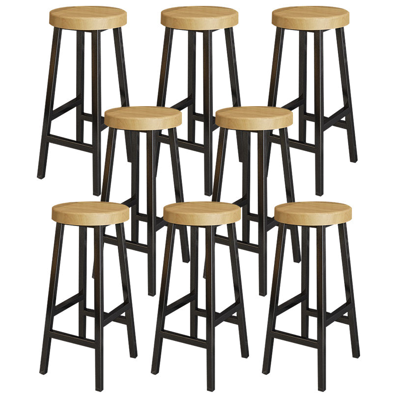 Backless Solid Wood Bar Stool Contemporary Natural Stool with Metal Legs 8 Piece Set Round Bar Stool(30"H) Clearhalo 'Bar Furniture' 'Bar Stools' 'bar_stools' 'furn' 'furn_bar_stools' 'Furniture' 'Kitchen & Dining Furniture' 6263594