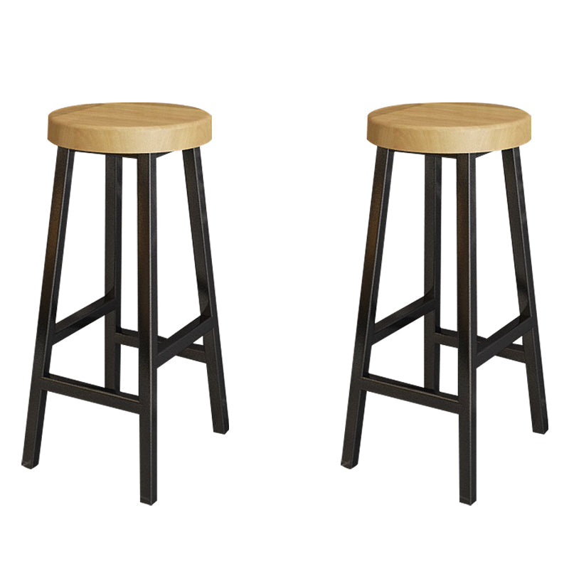Backless Solid Wood Bar Stool Contemporary Natural Stool with Metal Legs 2 Piece Set Round Bar Stool(28"H) Clearhalo 'Bar Furniture' 'Bar Stools' 'bar_stools' 'furn' 'furn_bar_stools' 'Furniture' 'Kitchen & Dining Furniture' 6263595