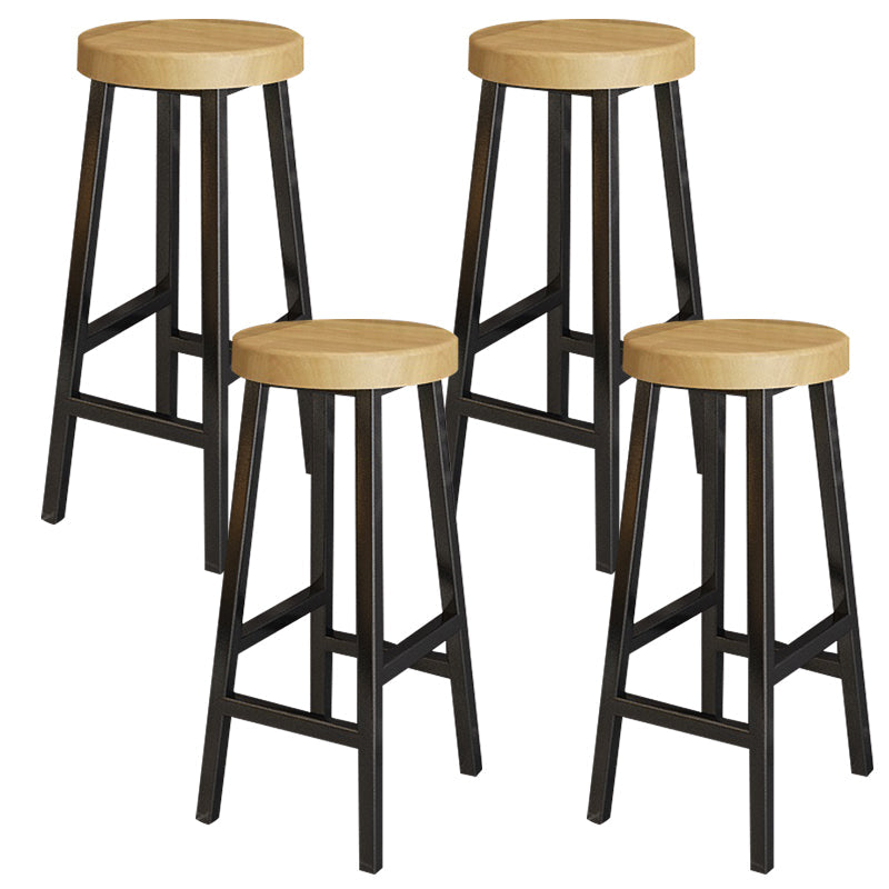 Backless Solid Wood Bar Stool Contemporary Natural Stool with Metal Legs 4 Piece Set Round Bar Stool(28"H) Clearhalo 'Bar Furniture' 'Bar Stools' 'bar_stools' 'furn' 'furn_bar_stools' 'Furniture' 'Kitchen & Dining Furniture' 6263596