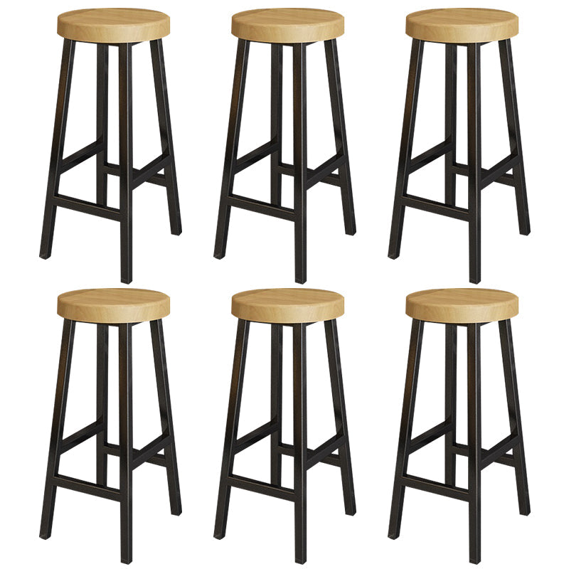 Backless Solid Wood Bar Stool Contemporary Natural Stool with Metal Legs 6 Piece Set Round Bar Stool(28"H) Clearhalo 'Bar Furniture' 'Bar Stools' 'bar_stools' 'furn' 'furn_bar_stools' 'Furniture' 'Kitchen & Dining Furniture' 6263597