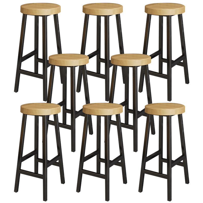 Backless Solid Wood Bar Stool Contemporary Natural Stool with Metal Legs 8 Piece Set Round Bar Stool(28"H) Clearhalo 'Bar Furniture' 'Bar Stools' 'bar_stools' 'furn' 'furn_bar_stools' 'Furniture' 'Kitchen & Dining Furniture' 6263598