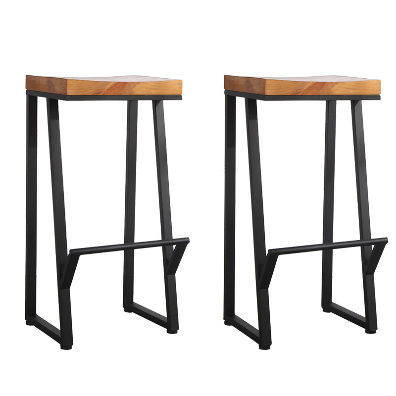 Metal Legs Bar Stool Contemporary Solid Wood Backless Bar Stool
