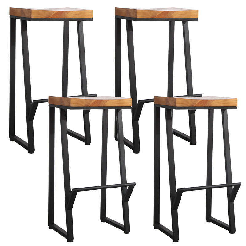 Metal Legs Bar Stool Contemporary Solid Wood Backless Bar Stool