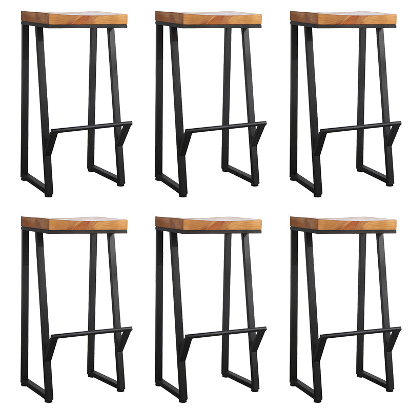 Metal Legs Bar Stool Contemporary Solid Wood Backless Bar Stool