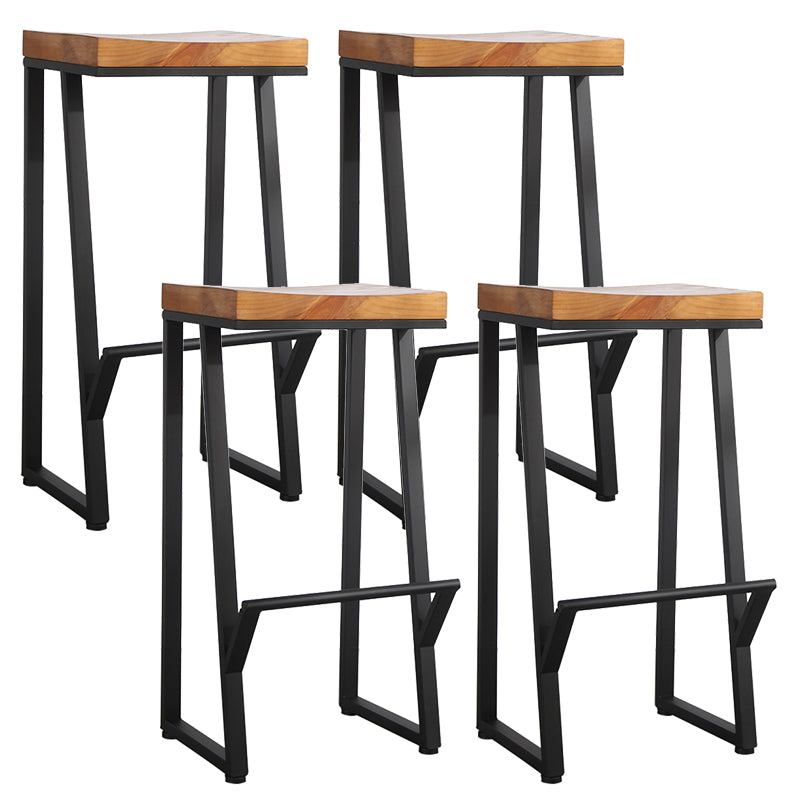 Metal Legs Bar Stool Contemporary Solid Wood Backless Bar Stool