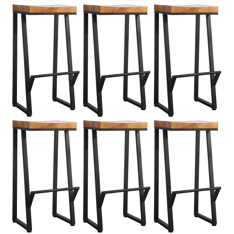 Metal Legs Bar Stool Contemporary Solid Wood Backless Bar Stool
