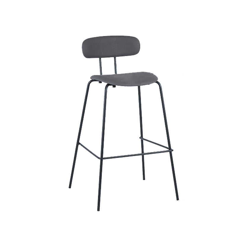 Taburete de bar tapizado de cuero sin brazos con respaldo moderno y base de metal