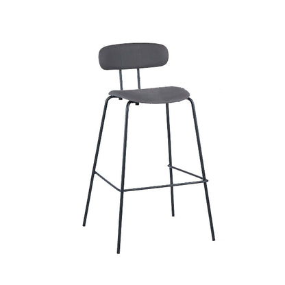 Taburete de bar tapizado de cuero sin brazos con respaldo moderno y base de metal