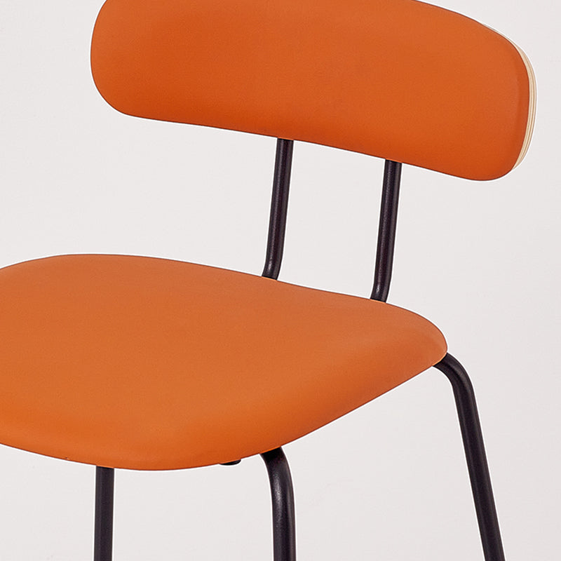 Taburete de bar tapizado de cuero sin brazos con respaldo moderno y base de metal
