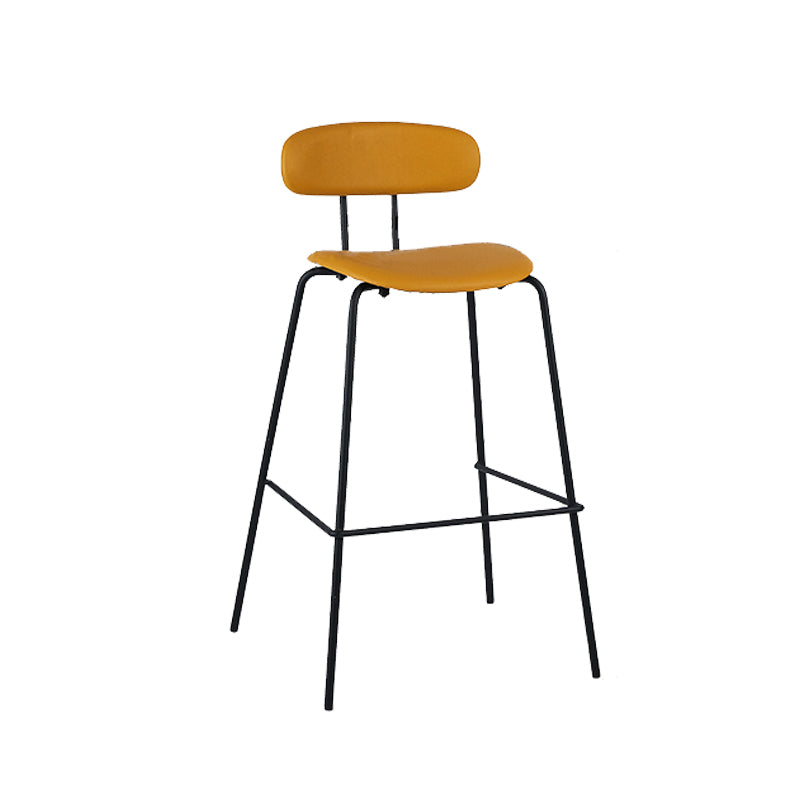 Taburete de bar tapizado de cuero sin brazos con respaldo moderno y base de metal