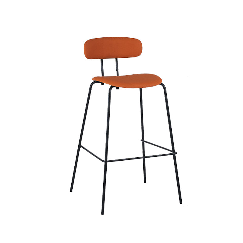 Taburete de bar tapizado de cuero sin brazos con respaldo moderno y base de metal