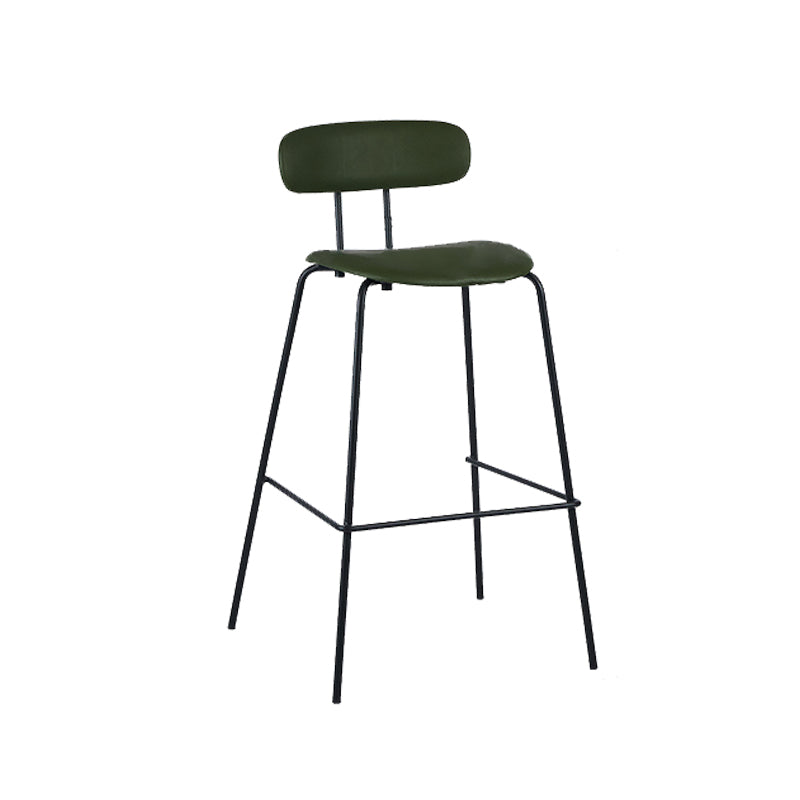Taburete de bar tapizado de cuero sin brazos con respaldo moderno y base de metal