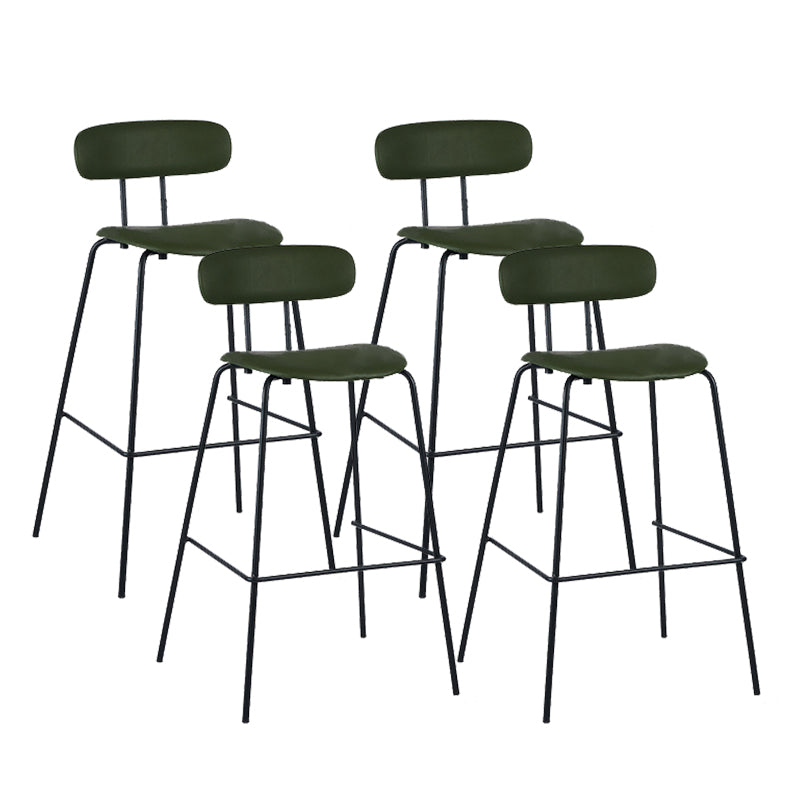 Taburete de bar tapizado de cuero sin brazos con respaldo moderno y base de metal