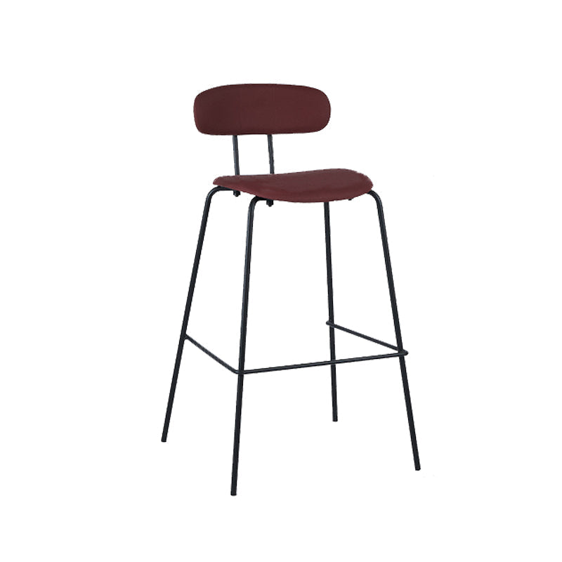 Taburete de bar tapizado de cuero sin brazos con respaldo moderno y base de metal