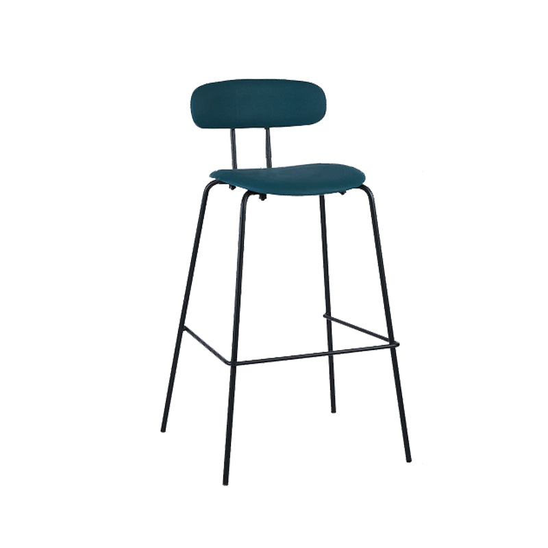 Taburete de bar tapizado de cuero sin brazos con respaldo moderno y base de metal