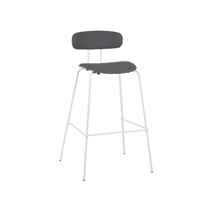 Taburete de bar tapizado de cuero sin brazos con respaldo moderno y base de metal