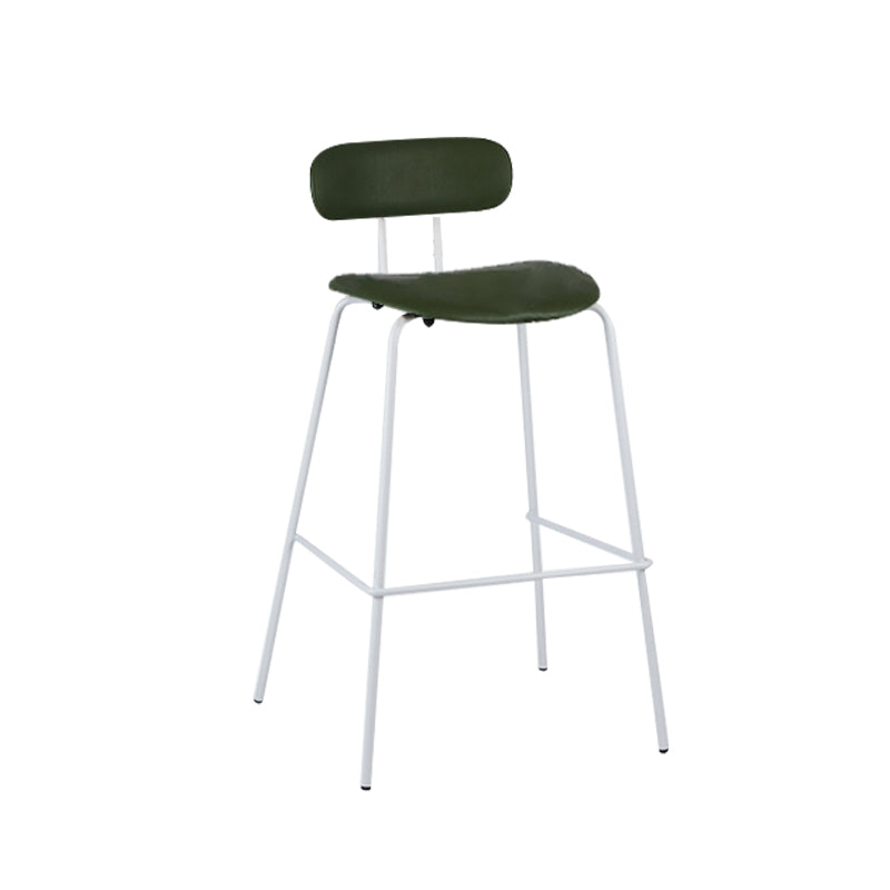 Taburete de bar tapizado de cuero sin brazos con respaldo moderno y base de metal