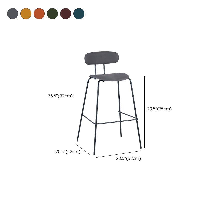 Taburete de bar tapizado de cuero sin brazos con respaldo moderno y base de metal