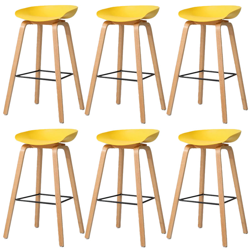Contemporary Style Stool 4 Legs Wood Counter Stool for Home Use Yellow 6 Piece Set Clearhalo 'Bar Furniture' 'Bar Stools' 'bar_stools' 'furn' 'furn_bar_stools' 'Furniture' 'Kitchen & Dining Furniture' 6263765
