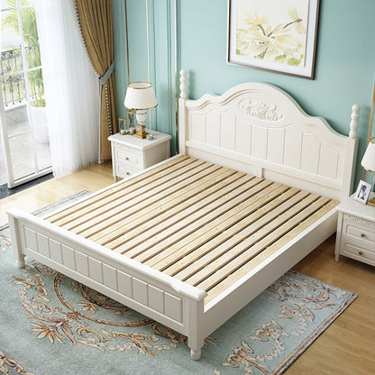 French Country Standard Bed Rubberwood and Pine Wood Panel Bed White