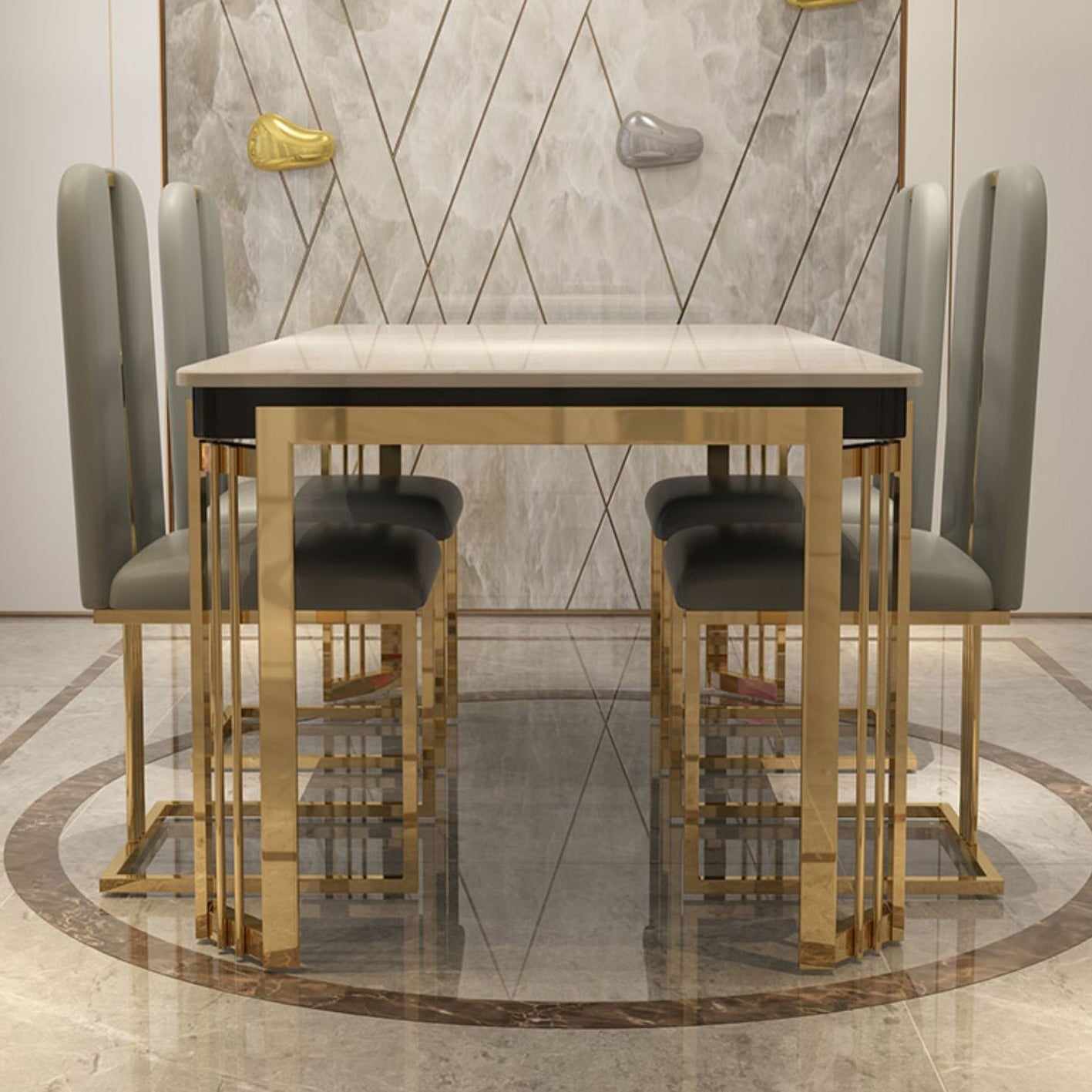Tavolo da pranzo rettangolare in stile glam con base in metallo con 4 gambe