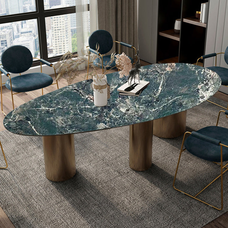 Sintered Stone Home Desk Luxury Oval Shape Fixed Table for Dining Room Green 63"L x 31.5"W x 29.9"H Without Chairs Clearhalo 'Dining Tables & Seating' 'Dining Tables' 'dining_table' 'furn' 'furn_dining_table' 'Furniture' 'Kitchen & Dining Furniture' 6266151