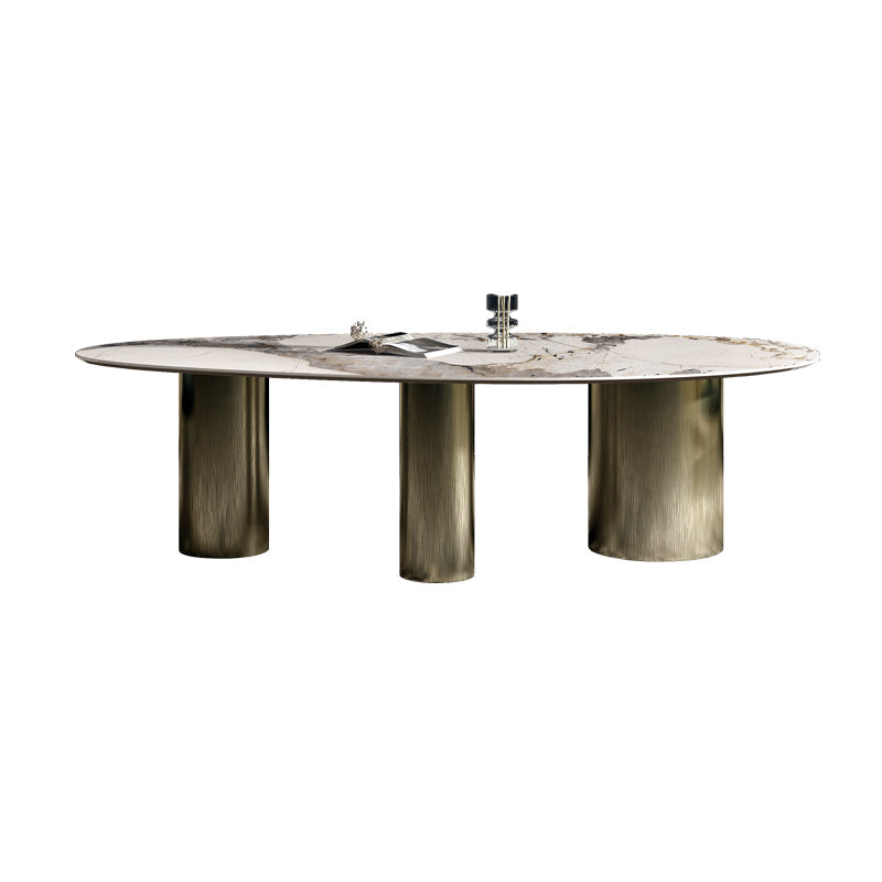 Sintered Stone Home Desk Luxury Oval Shape Fixed Table for Dining Room Pandora Gold Without Chairs Clearhalo 'Dining Tables & Seating' 'Dining Tables' 'dining_table' 'furn' 'furn_dining_table' 'Furniture' 'Kitchen & Dining Furniture' 6266152