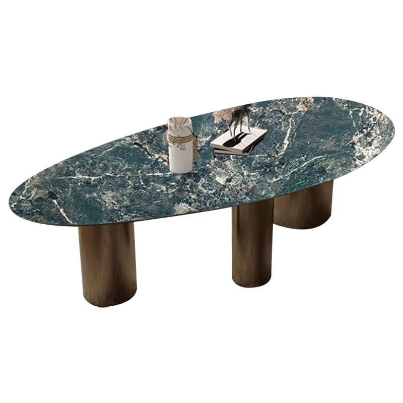 Sintered Stone Home Desk Luxury Oval Shape Fixed Table for Dining Room Green 55.1"L x 31.5"W x 29.9"H Without Chairs Clearhalo 'Dining Tables & Seating' 'Dining Tables' 'dining_table' 'furn' 'furn_dining_table' 'Furniture' 'Kitchen & Dining Furniture' 6266156