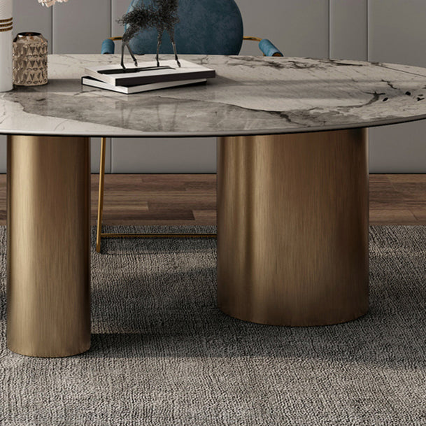 Sintered Stone Home Desk Luxury Oval Shape Fixed Table for Dining Room Clearhalo 'Dining Tables & Seating' 'Dining Tables' 'dining_table' 'furn' 'furn_dining_table' 'Furniture' 'Kitchen & Dining Furniture' 6266158