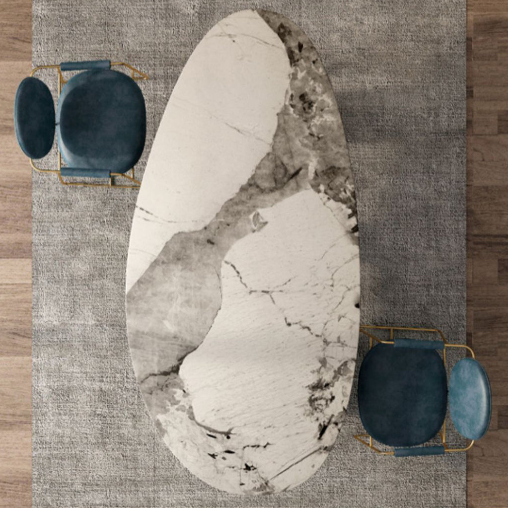 Sintered Stone Home Desk Luxury Oval Shape Fixed Table for Dining Room Clearhalo 'Dining Tables & Seating' 'Dining Tables' 'dining_table' 'furn' 'furn_dining_table' 'Furniture' 'Kitchen & Dining Furniture' 6266159