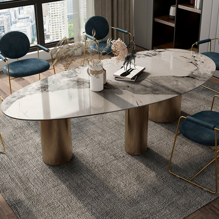 Sintered Stone Home Desk Luxury Oval Shape Fixed Table for Dining Room Clearhalo 'Dining Tables & Seating' 'Dining Tables' 'dining_table' 'furn' 'furn_dining_table' 'Furniture' 'Kitchen & Dining Furniture' 6266160