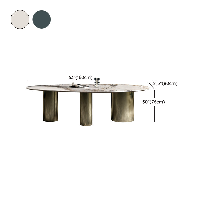Sintered Stone Home Desk Luxury Oval Shape Fixed Table for Dining Room Clearhalo 'Dining Tables & Seating' 'Dining Tables' 'dining_table' 'furn' 'furn_dining_table' 'Furniture' 'Kitchen & Dining Furniture' 6266162