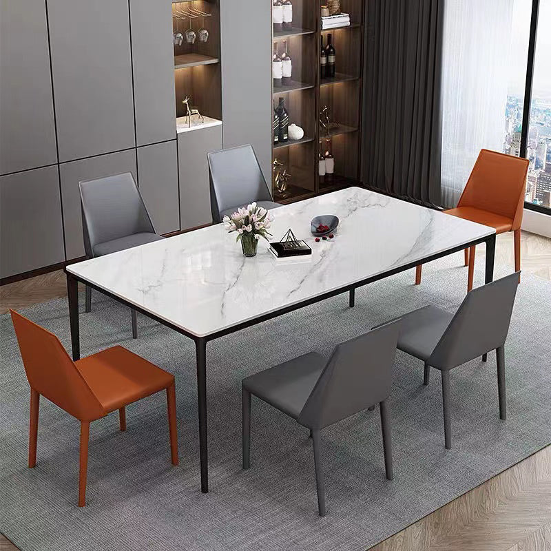 Industrial Sintered Stone Kitchen Table Rectangle Fixed Dining Room Desk White 63"L x 31.5"W x 29.5"H Without Chairs Clearhalo 'Dining Tables & Seating' 'Dining Tables' 'dining_table' 'furn' 'furn_dining_table' 'Furniture' 'Kitchen & Dining Furniture' 6266193