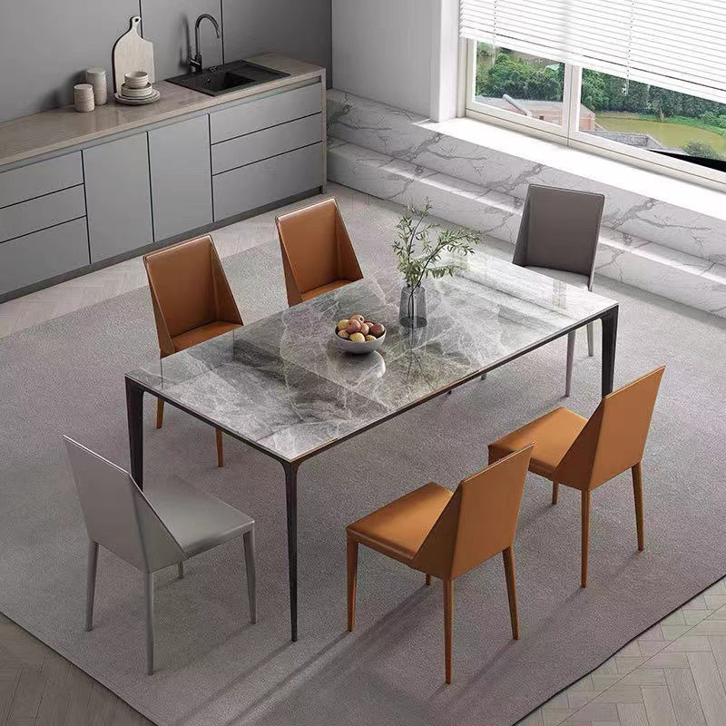 Industrial Sintered Stone Kitchen Table Rectangle Fixed Dining Room Desk Grey 63"L x 31.5"W x 29.5"H Without Chairs Clearhalo 'Dining Tables & Seating' 'Dining Tables' 'dining_table' 'furn' 'furn_dining_table' 'Furniture' 'Kitchen & Dining Furniture' 6266195