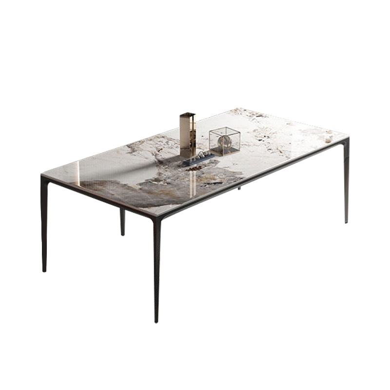 Industrial Sintered Stone Kitchen Table Rectangle Fixed Dining Room Desk Light Gray Without Chairs Clearhalo 'Dining Tables & Seating' 'Dining Tables' 'dining_table' 'furn' 'furn_dining_table' 'Furniture' 'Kitchen & Dining Furniture' 6266196