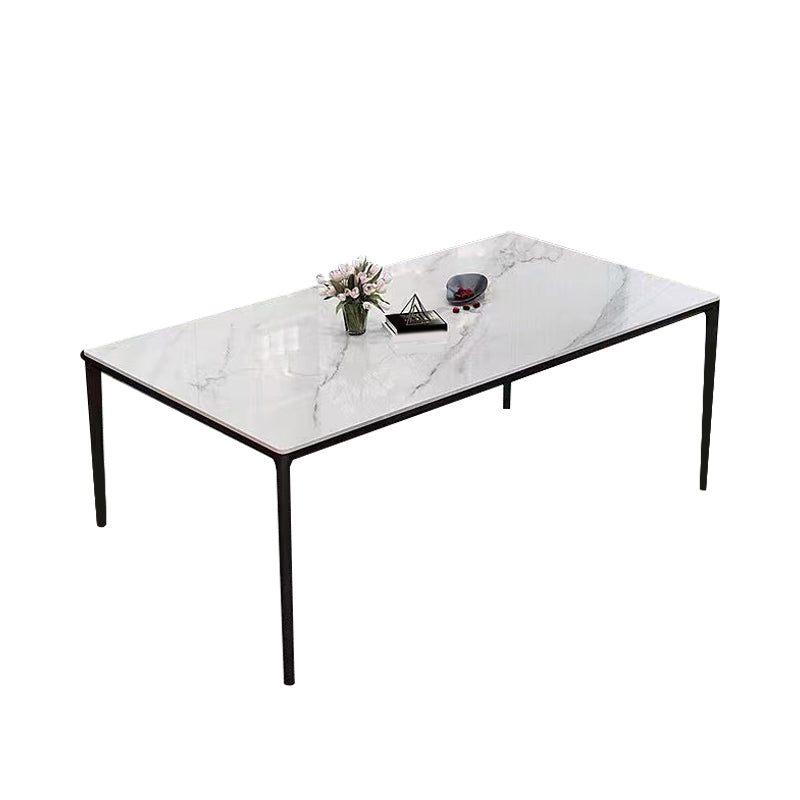 Industrial Sintered Stone Kitchen Table Rectangle Fixed Dining Room Desk White Without Chairs Clearhalo 'Dining Tables & Seating' 'Dining Tables' 'dining_table' 'furn' 'furn_dining_table' 'Furniture' 'Kitchen & Dining Furniture' 6266197