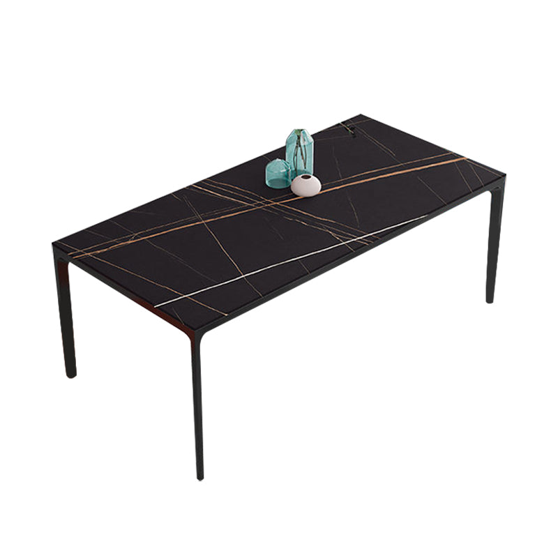 Industrial Sintered Stone Kitchen Table Rectangle Fixed Dining Room Desk Black Without Chairs Clearhalo 'Dining Tables & Seating' 'Dining Tables' 'dining_table' 'furn' 'furn_dining_table' 'Furniture' 'Kitchen & Dining Furniture' 6266201