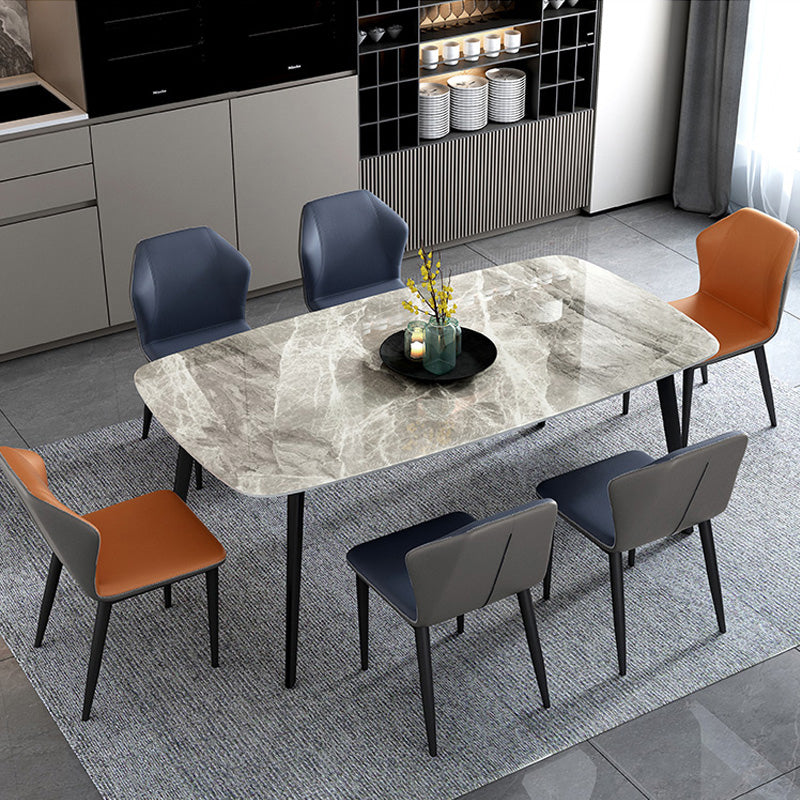 Home Sintered Stone Kitchen Table Industrial Rectangle Fixed Dining Desk Grey 63"L x 35.4"W x 29.5"H Without Chairs Clearhalo 'Dining Tables & Seating' 'Dining Tables' 'dining_table' 'furn' 'furn_dining_table' 'Furniture' 'Kitchen & Dining Furniture' 6266232