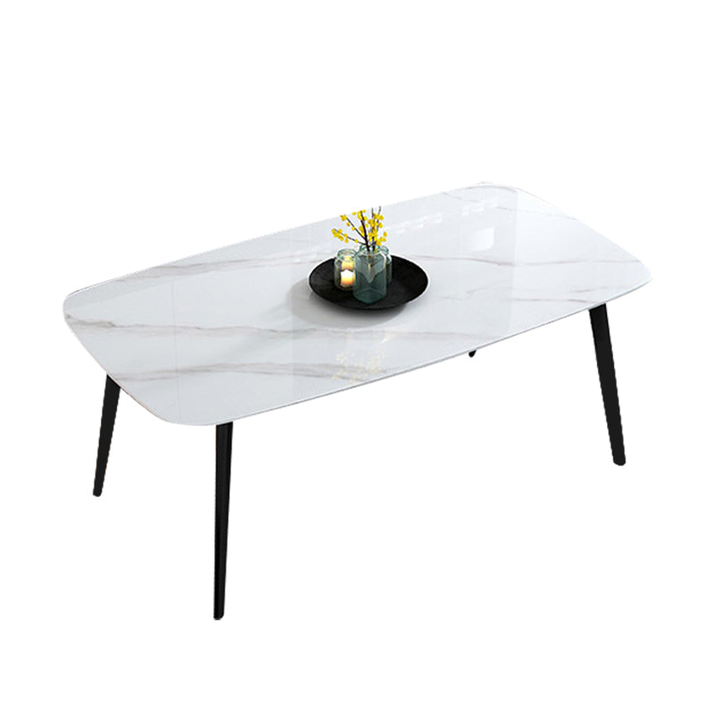 Home Sintered Stone Kitchen Table Industrial Rectangle Fixed Dining Desk White Without Chairs Clearhalo 'Dining Tables & Seating' 'Dining Tables' 'dining_table' 'furn' 'furn_dining_table' 'Furniture' 'Kitchen & Dining Furniture' 6266234