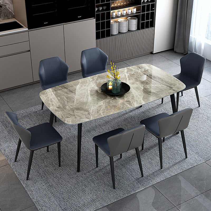Home Sintered Stone Kitchen Table Industrial Rectangle Fixed Dining Desk Grey 70.9"L x 35.4"W x 29.5"H Without Chairs Clearhalo 'Dining Tables & Seating' 'Dining Tables' 'dining_table' 'furn' 'furn_dining_table' 'Furniture' 'Kitchen & Dining Furniture' 6266236