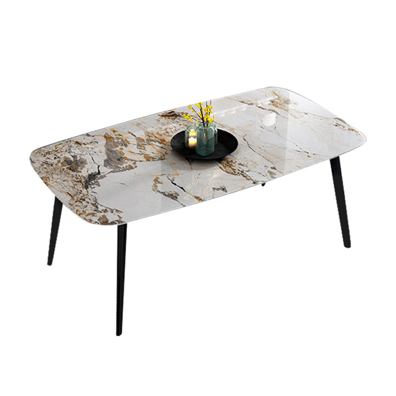 Home Sintered Stone Kitchen Table Industrial Rectangle Fixed Dining Desk Pandora & Gold Without Chairs Clearhalo 'Dining Tables & Seating' 'Dining Tables' 'dining_table' 'furn' 'furn_dining_table' 'Furniture' 'Kitchen & Dining Furniture' 6266239