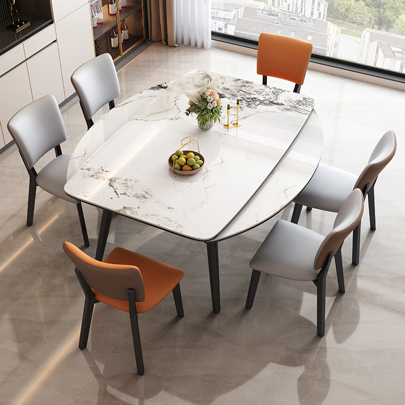 Tavolo da pranzo moderno allungabile in pietra con base in legno per sala da pranzo