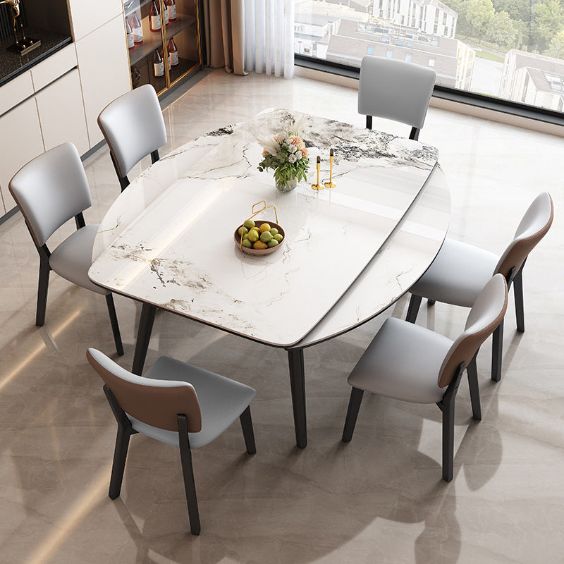 Tavolo da pranzo moderno allungabile in pietra con base in legno per sala da pranzo