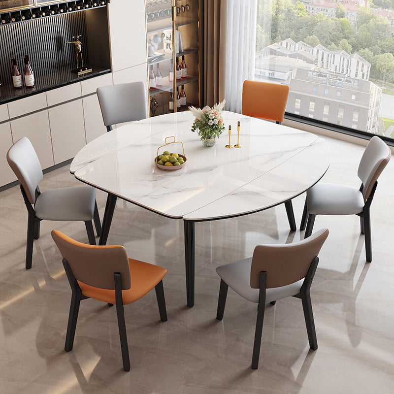 Tavolo da pranzo moderno allungabile in pietra con base in legno per sala da pranzo